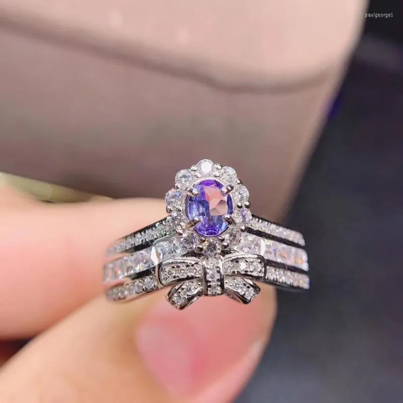 Anelli a grappolo Regalo Anello tanzanite naturale e reale Gioielleria in argento sterling 925