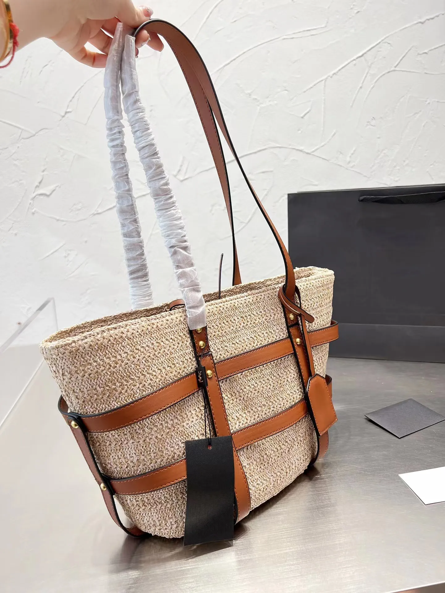 lusso all ingrosso di alta qualit Designer da viaggio Pochette intrecciata paglia Donna Rafias borsa a mano da uomo Beach Vintage Rive Gauche Cross