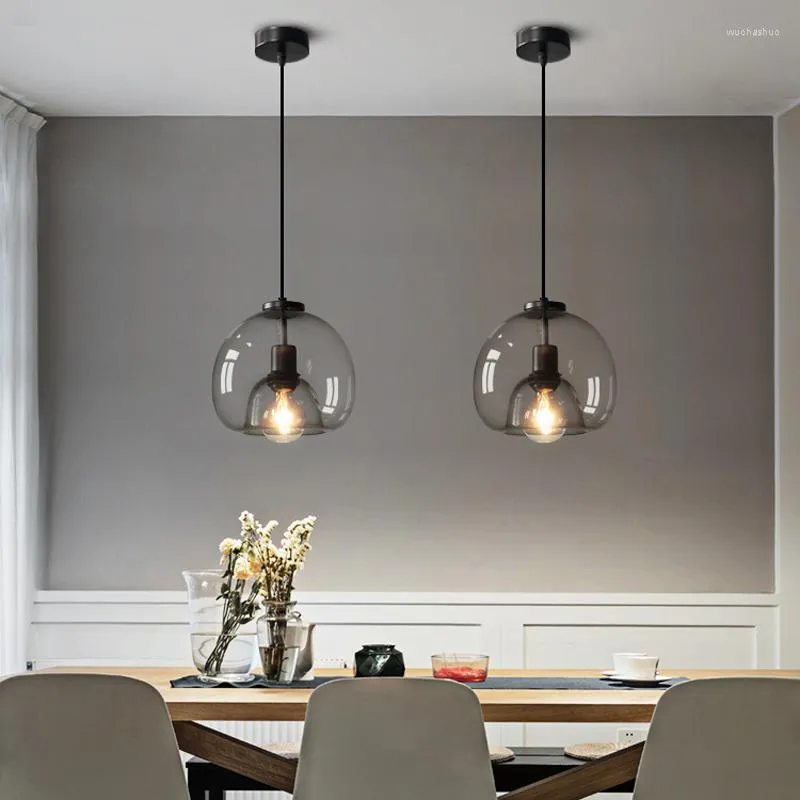 Lampes suspendues en verre fumé et ambre lumière D23cm E27 ampoule nordique simple bulle luminaires suspendus pour cuisine Table à manger