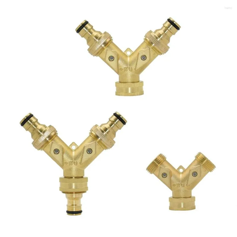 Watering Equipments Brass 2-Way Garden Tap Water Splitter 3/4 Y Irrigation Valve Quick Connector Hose Faucet Adapter 1 Set