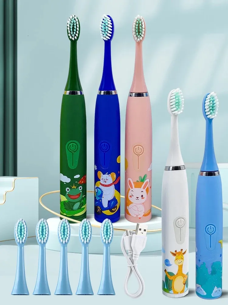 Escova de Dentes Elétrica para Crianças 6 Cabeças Baby Sonic Escova de Dentes Clareamento Dentes Cerdas Macias Higiene Oral Infantil 230627