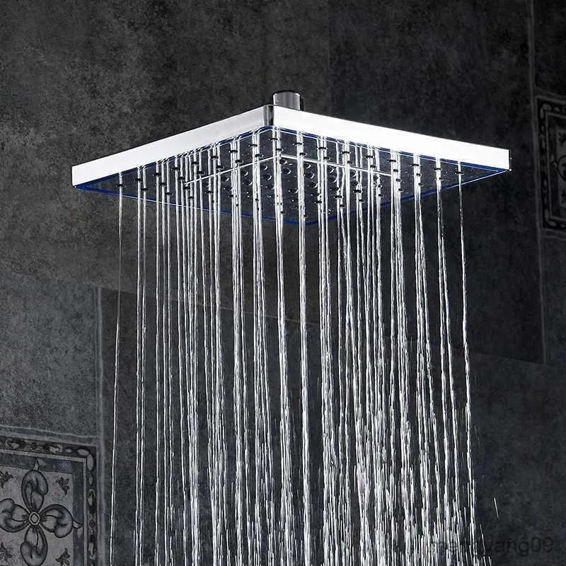 バスルームシャワーヘッドシャワーヘッドABSプラスチック製の降雨トップシャワーヘッドハンドヘルドウルトラシンスクエアレインシャワー蛇口なしR230627