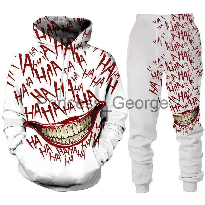 Mannen Trainingspakken Grappige Halloween Clown 3D Gedrukt Hoodies Broekpak Hip Hop Mannen Vrouwen Persoonlijkheid Streetwear Kleding Horror Film Trainingspak Set x0627