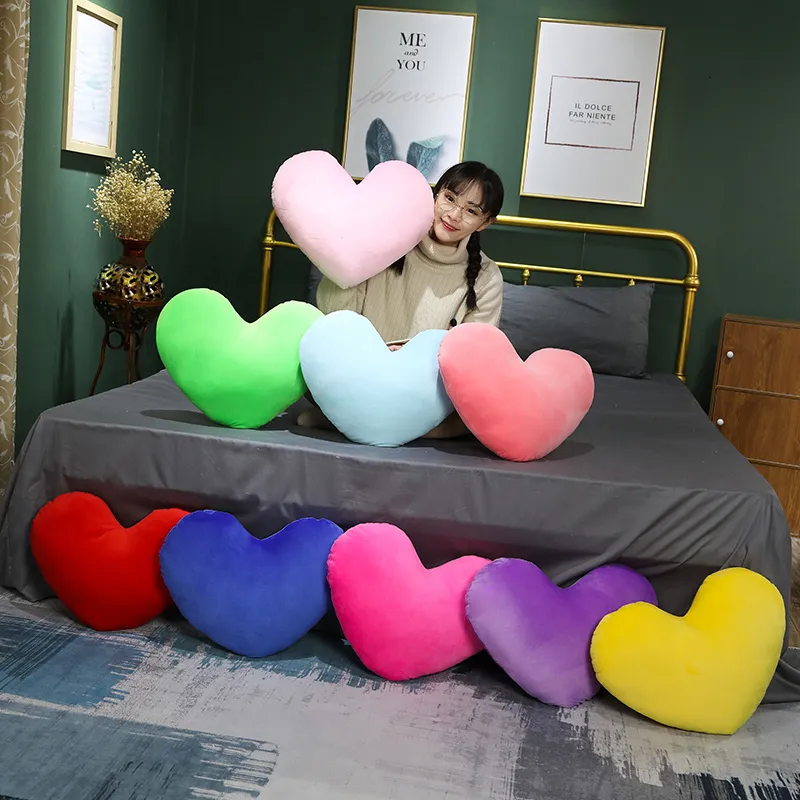 Stuffed Plush Animals 4952cm Stuffed Heart Pillows Colorful Plush Decor Pillow Red Pink Yellow Purple For Sofa Bed Chair Back Support Gift 230626