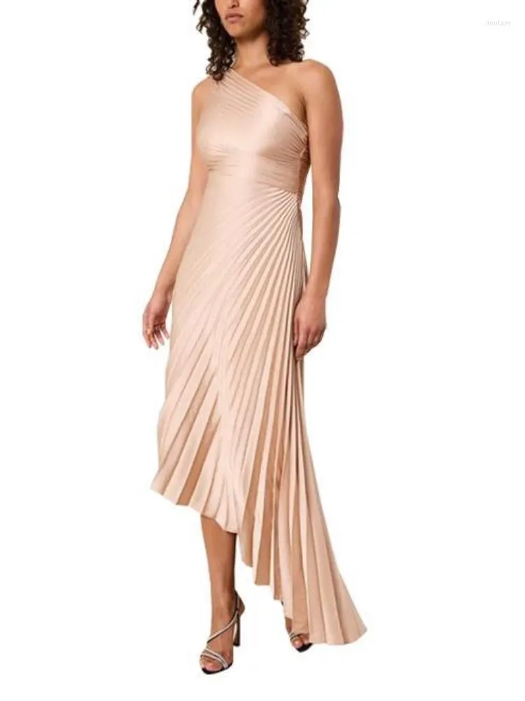 Lässige Kleider Brautjungfern für Hochzeit, asymmetrisches ärmelloses, plissiertes Champagnerkleid, Sommer, elegante Damen-Abendparty, Schwanzkleider