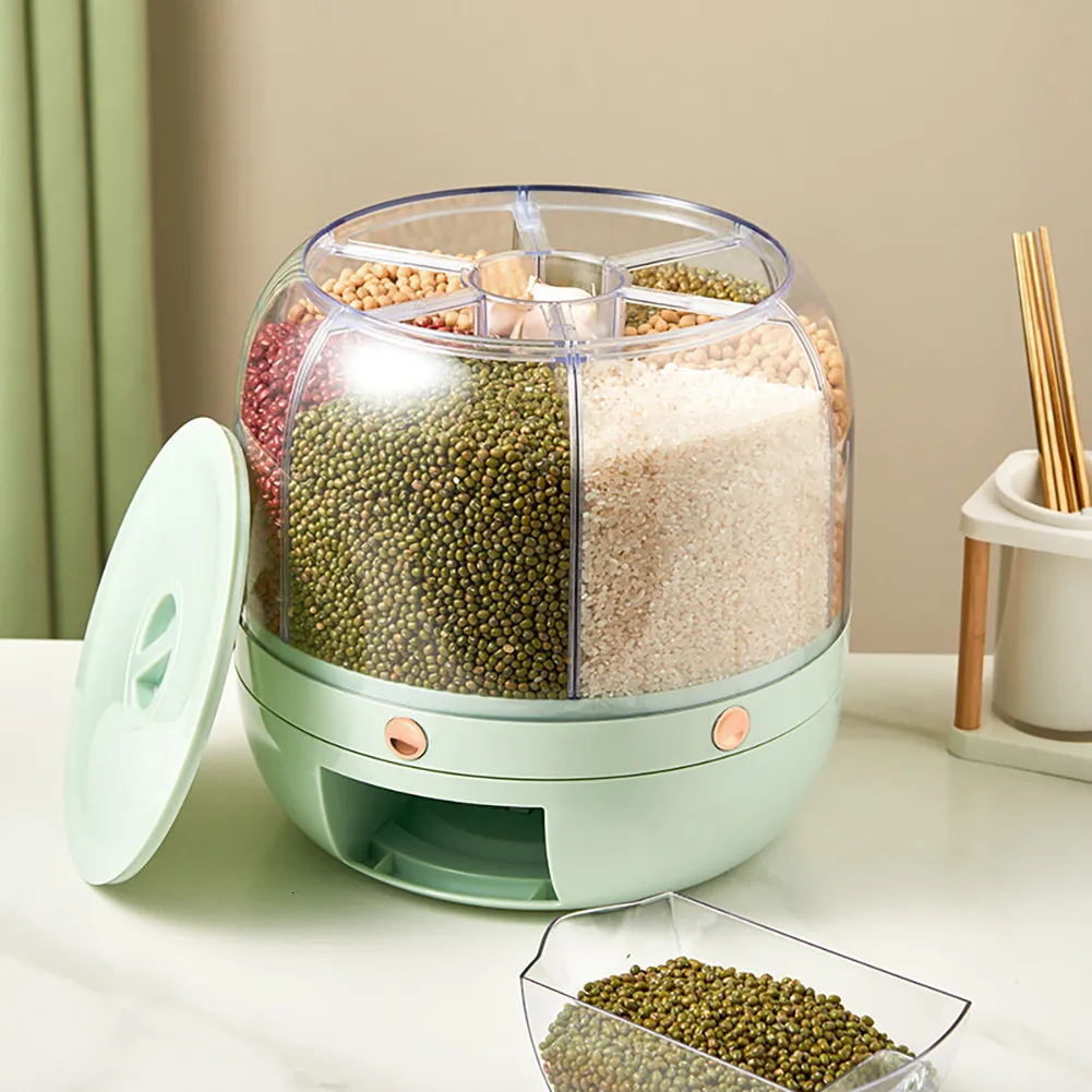 Functional Rice Dispenser Rice Dispenser 20 Lbs 6KG Rotating Rice Dispenser - 6-Compartment Food ...