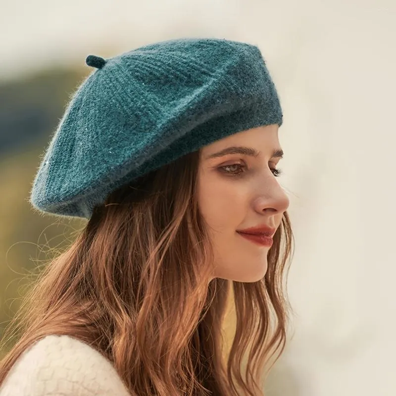 Gorros 1 peça Boina de Lantejoulas Boinas de Malha de Artista Francês Gorro Sólido Boné de Inverno Moda Ao Ar Livre Estilo Casual Chapéu Para Mulheres Meninas