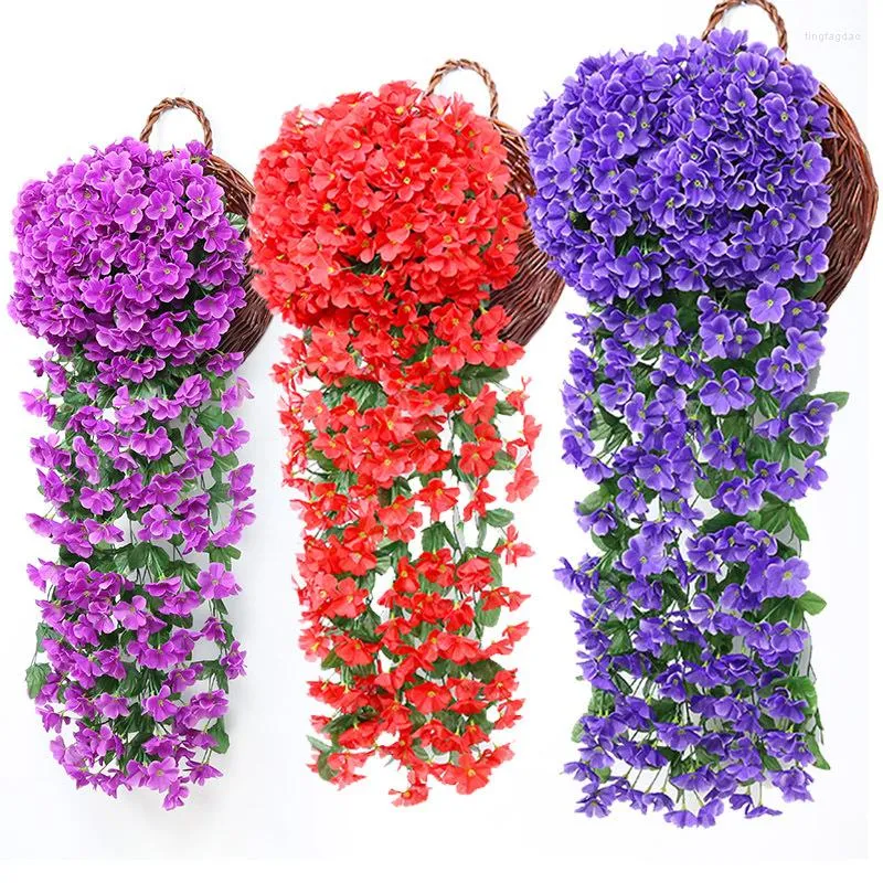 Dekorative Blumen 1pc Violett Künstliche Blumenparty Dekoration Simulation Valentinstag Hochzeitswand Hanging Korb Orchidee Fälschung