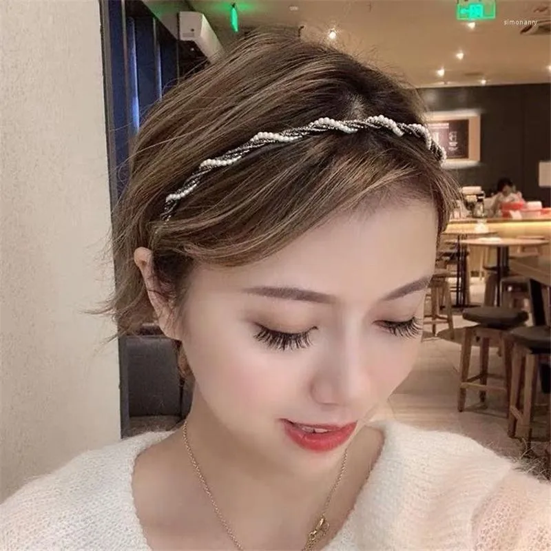 Pinces à cheveux Barrettes Mode Rétro Noir Blanc Simulé-Perle Twisted Bandeau Doux Chic Vague Bande Pour Femmes Fille Exquis Tête En Épingle À Cheveux