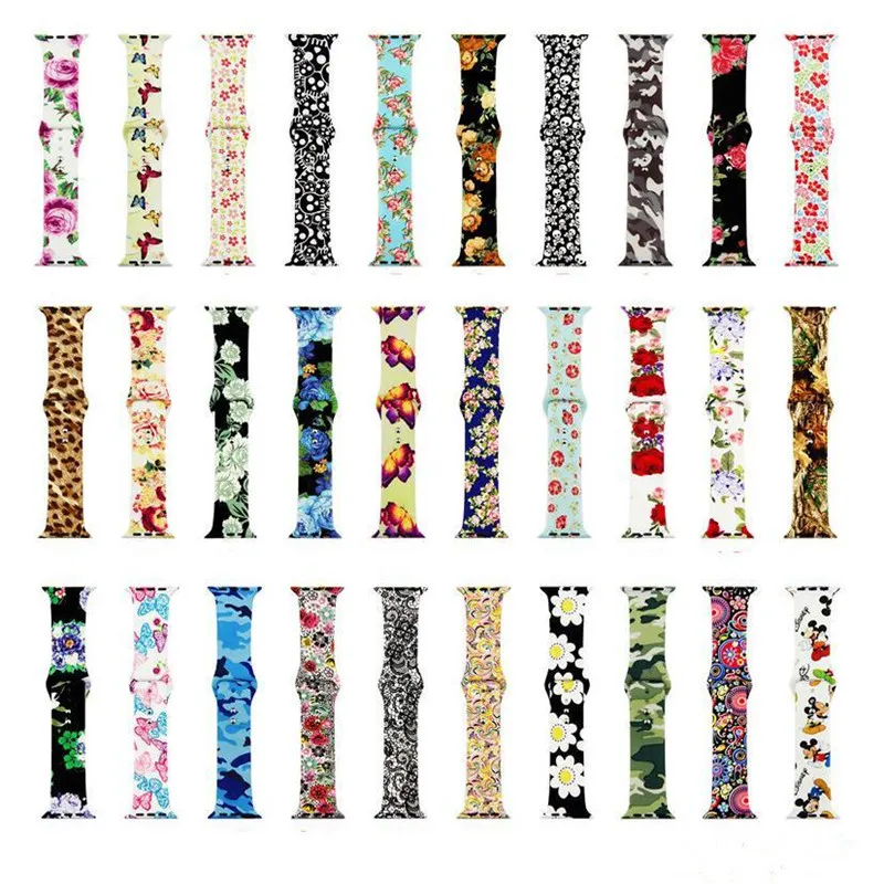 Floral Flower Soft Silicone watch Straps for apple iWatch bands Series 1 2 3 4 5 6 38mm 42mm 40mm 44mm