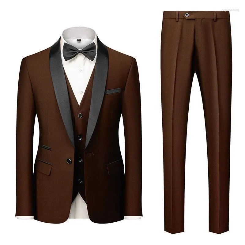 Costumes pour hommes hommes 2023 Terno Slim Fit marron bal marié hommes costume veste pantalon gilet sur mesure mariage pour hommes garçons d'honneur smoking 3