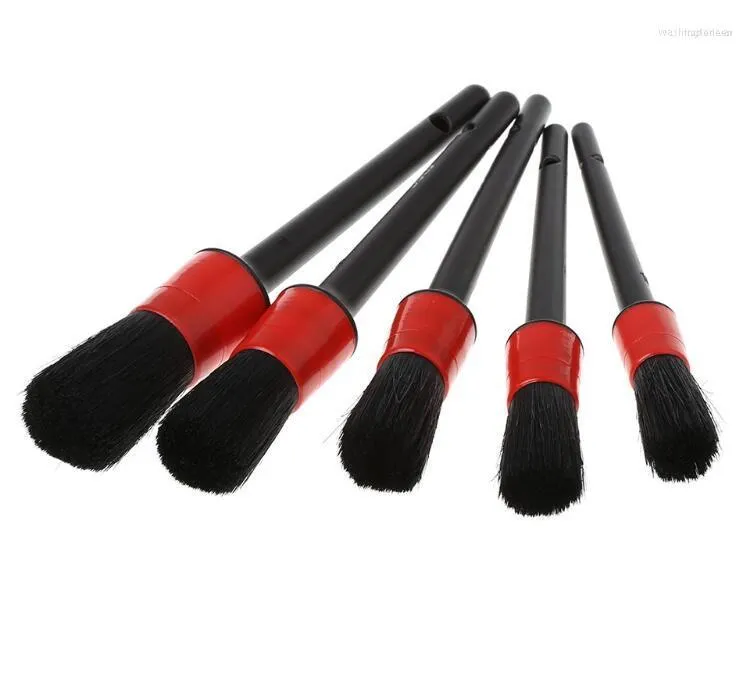 Car Sponge 5 Pcs Natural Boar Hair Detail Brush Set Automotive Detailing Brushes For