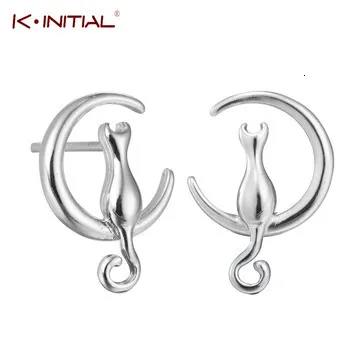Kinitial Drop Shipping Newest Style Fashion 925 Silver Cat On The Moon Stud Earrings Fashion Jewelry Valentine