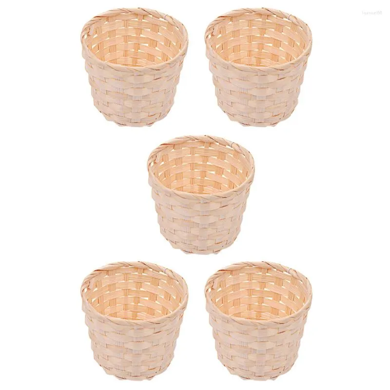 Ensembles de vaisselle 5 pièces panier de rangement pain jouets pour enfants conteneur de fruits bambou tissé Snack tissage enfants cintre