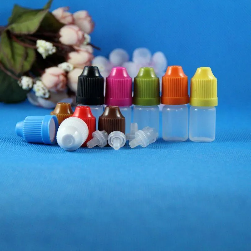 100 ensembles de 3 ml (1/10 oz) de flacons compte-gouttes en plastique CHILD Proof Safe Caps Tips LDPE Resistance E Vapor Cig Liquid 3 ml Vtilx