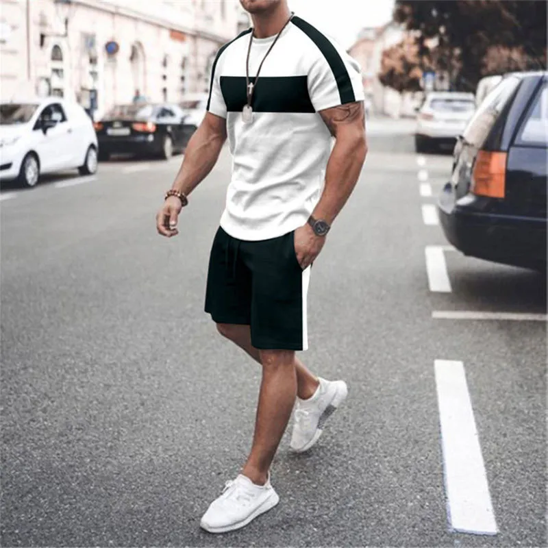 Heren Trainingspakken T-shirts Sets Effen Kleur Patchwork Korte Mannen Zomer Man Outfits 2 Stuk Oversized Shirt Shorts Set pak 230627