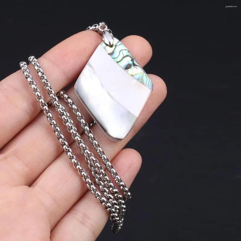 Pendant Necklaces Natural Shell Abalone Elliptical Splice Mother Of Pearl Charms Stainless Steel Chain Necklace Jewelry