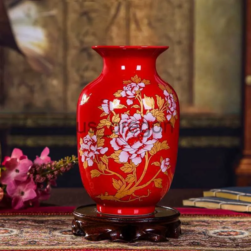Wazony luksusowy chiński antyczny porcelanowy Cloisonne Wazon ozdoby domowe Dekoracja rzemiosła starożytne pałac czerwony ceramiczne figurki dekoracje x0630