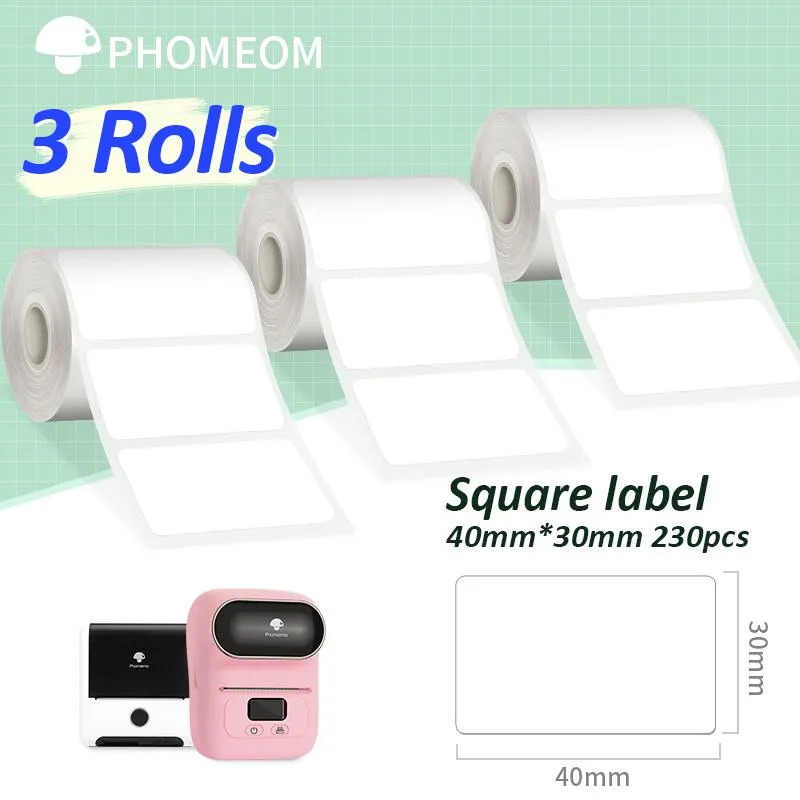 Papier 690pcs 3 Rolls Label Sticker pour Phomemo M110 M200 Selfadhesive Direct Thermal Étiquettes imprimantes Papier d'étiquette imperméable 40x30 mm