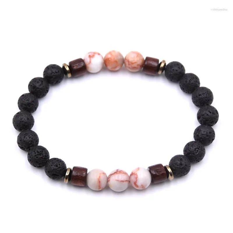 Strand Couple Jewelry Natural Lava Rock Stone 8mm Beads Bracelet Wooden Bead Men/Women Gift Pulseira