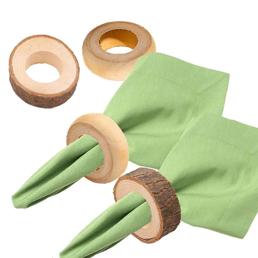 Serviette Anneaux Serviette 10 Pcs Ronde Rustique Rétro Porte-Serviette En Bois pour Mariage Banquet Fête Décoration Table À Manger Décor Maison 230627