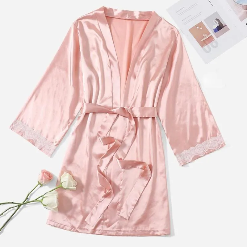 Women's Sleepwear Women's Women Short Silk Bridesmaid Bride Robe Sexy Satin Wedding Kimono Robes Nightgown Dress Woman Bathrobe Pajamas