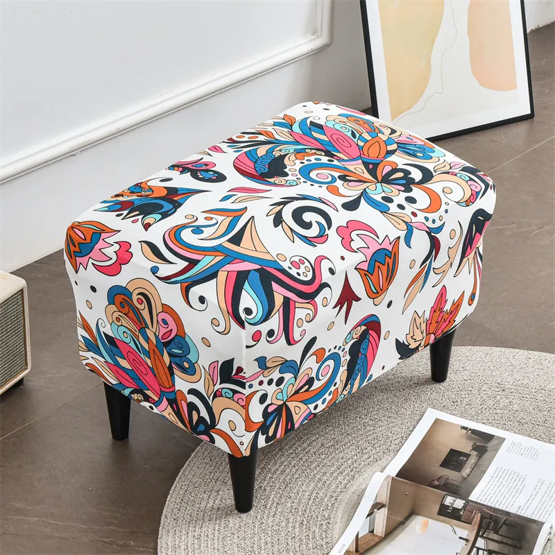 Fodere Sedie Geometry Pouf Covers Spandex Rectangle Poggiapiedi