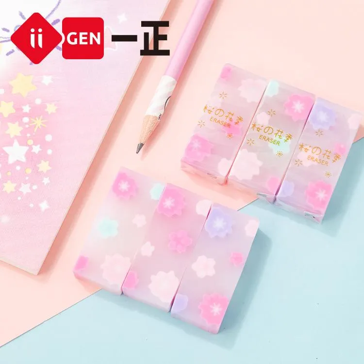 Eraser 60 PCS/Lot Kawaii Pink Sakura Season Jelly Rubber Erasers Pencer Pency For Kids Stationery Gowse Gowner