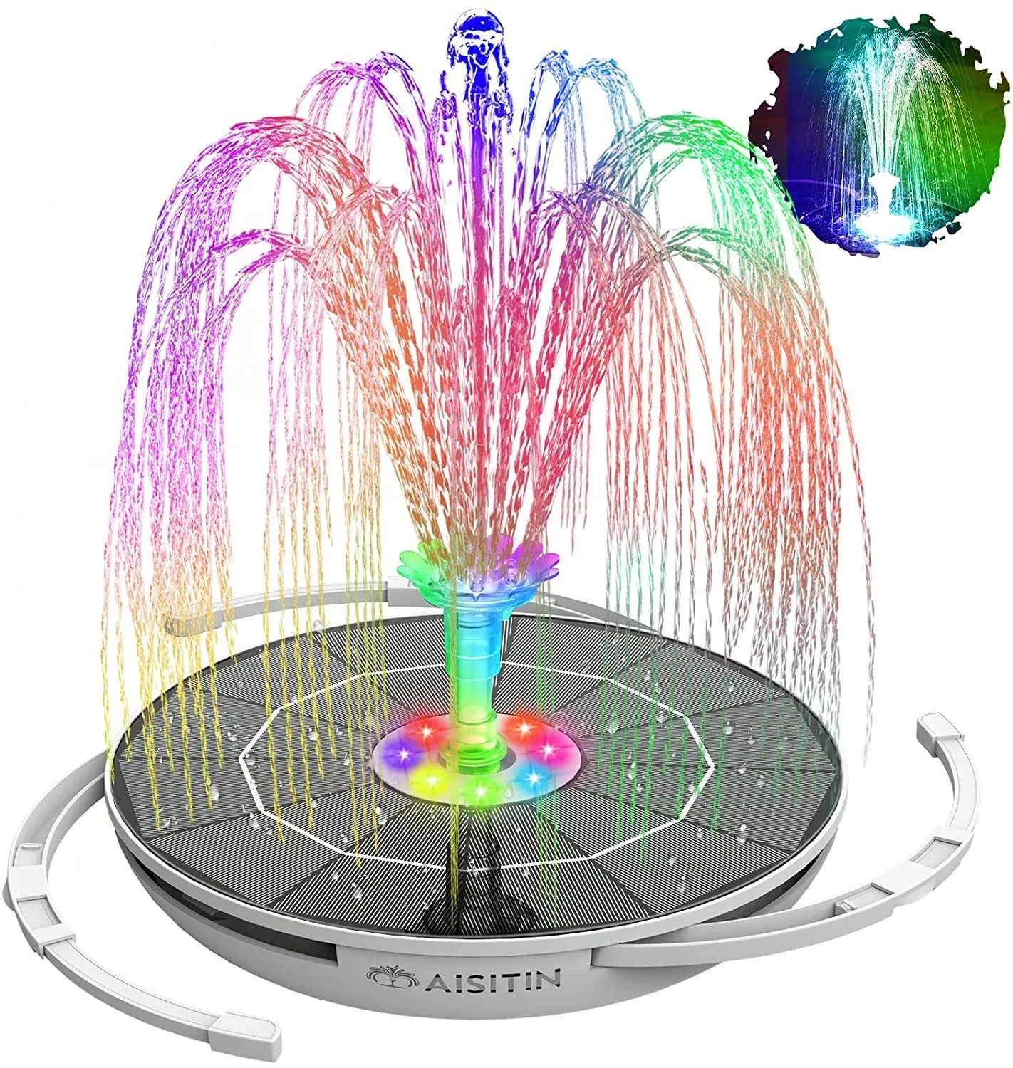 Acheter Fontaine solaire Led colorée avec buse rotative, pompe à