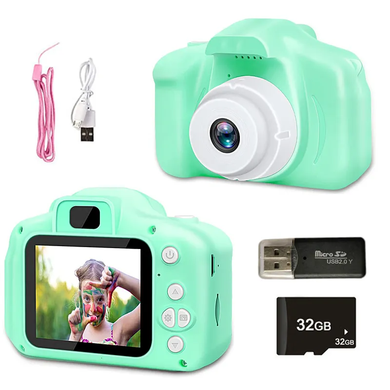 Toy Cameras Mini Cartoon Camera 2 Inch HD Screen Education Children Toys Portable Video Digital SLR för barn födelsedagspresenter 230626