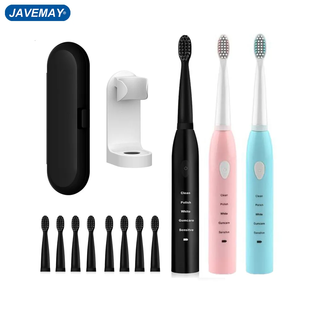 Escova de dentes Ultrassônica Sônica Elétrica Recarregável Escova de Dentes Lavável Eletrônica Clareamento Dentes Temporizador Adulto JAVEMAY J110 230627