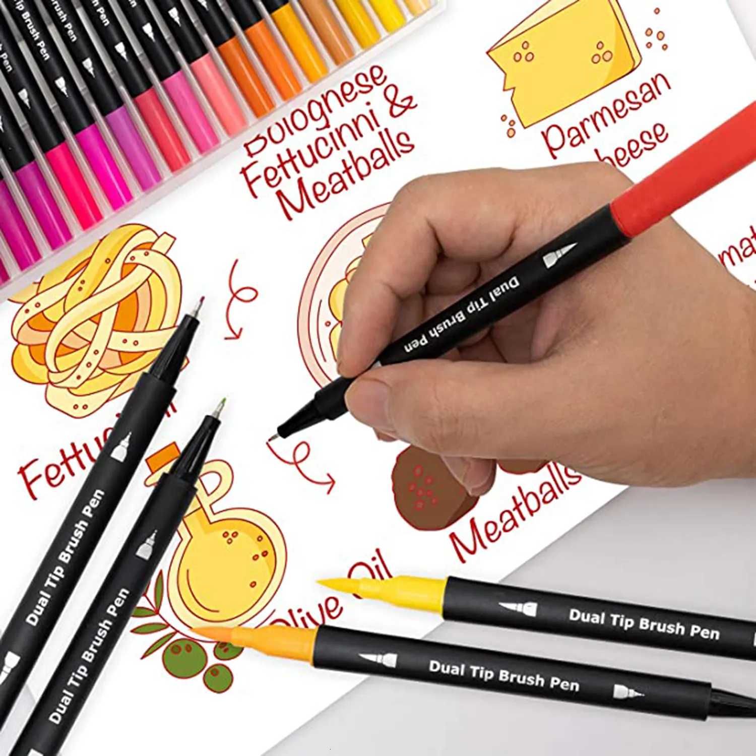  120 Colors Dual Tip Brush Pens, Fine Tip Brush