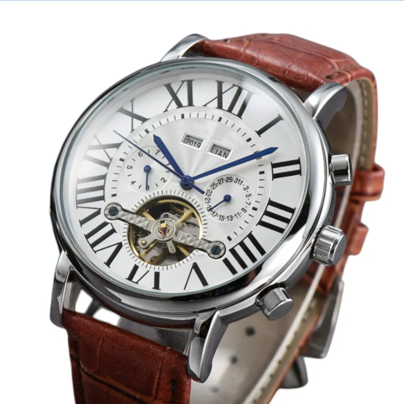 Reloj de moda para hombre, reloj esqueleto Tourbillon, reloj automático mecánico de cuerda manual, relojes clásicos naturales, negocios para caballeros