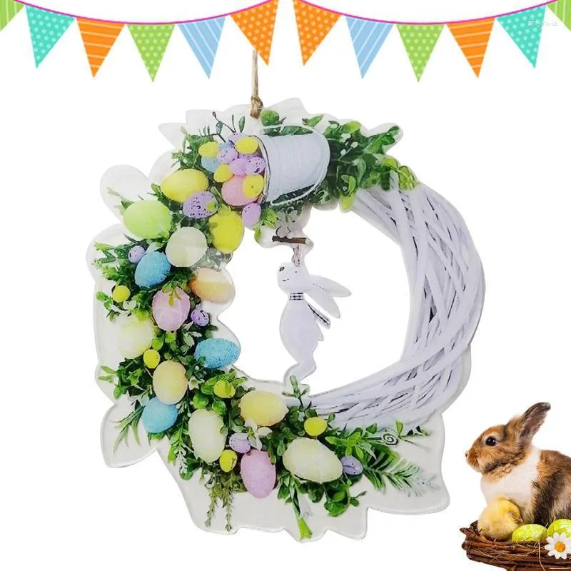 Decorative Flowers Easter Door Decorations 2D Acrylic Wreath Spring Season Garland With Eggs And Mixed Twigs For Front Home
