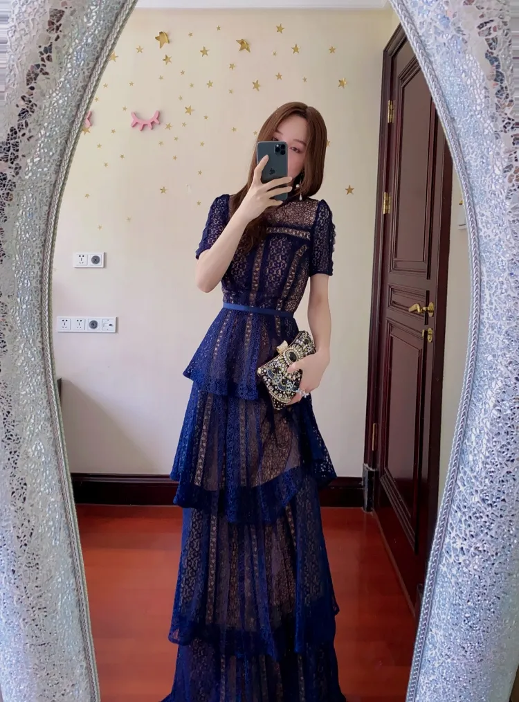 Deep Blue Water Soluble Lace Panel A-line Slim Fit Long Dress from Dhgate Basic & Casual Dresses - price 93.16 Deep Blue Water Soluble Lace Panel A-line Slim Fit Long Dress from Dhgate Basic & Casual Dresses - price 93.16
