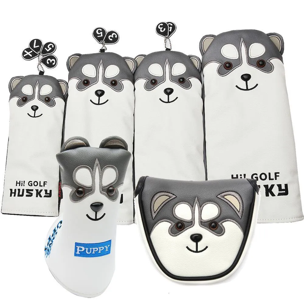 Andere Golfprodukte 1 Stück Husky Golf Driver Schlägerkopfabdeckung Cartoon Tier #1 #3 #5 #7 Hölzer PU-Leder Schlägerkopfabdeckung Blade Mallet Putter Abdeckung Eisenabdeckungen 230627