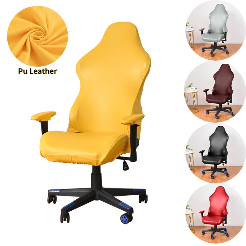 Housses de chaise Housse de chaise de bureau en cuir PU Housse de chaise élastique Housse de fauteuil de couleur unie pour chaises de jeu d'ordinateur Salle de jeux d'étude 230627