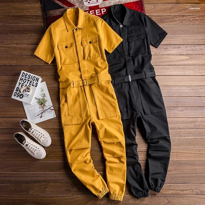 Herenbroeken Heren Heren Overalls Korte mouw Multi-pocket Ontwerper Chic Jumpsuit Mode Streetwear Casual Cargo Losvallend Zwart Vracht