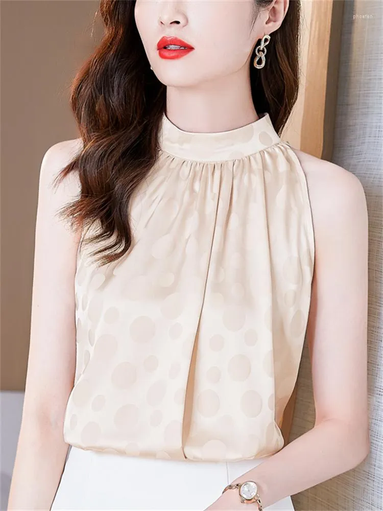 Elegant Satin High Neck Sleeveless Blouse Loose Fit Halter