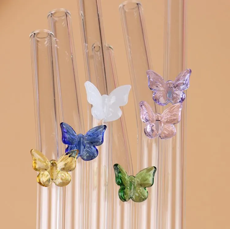 Reusable Borosilicate Butterfly Mushroom Glass Drinking Straws High temperature resistance Clear Colored Bent Straight Milk Cocktail Straw SN4401