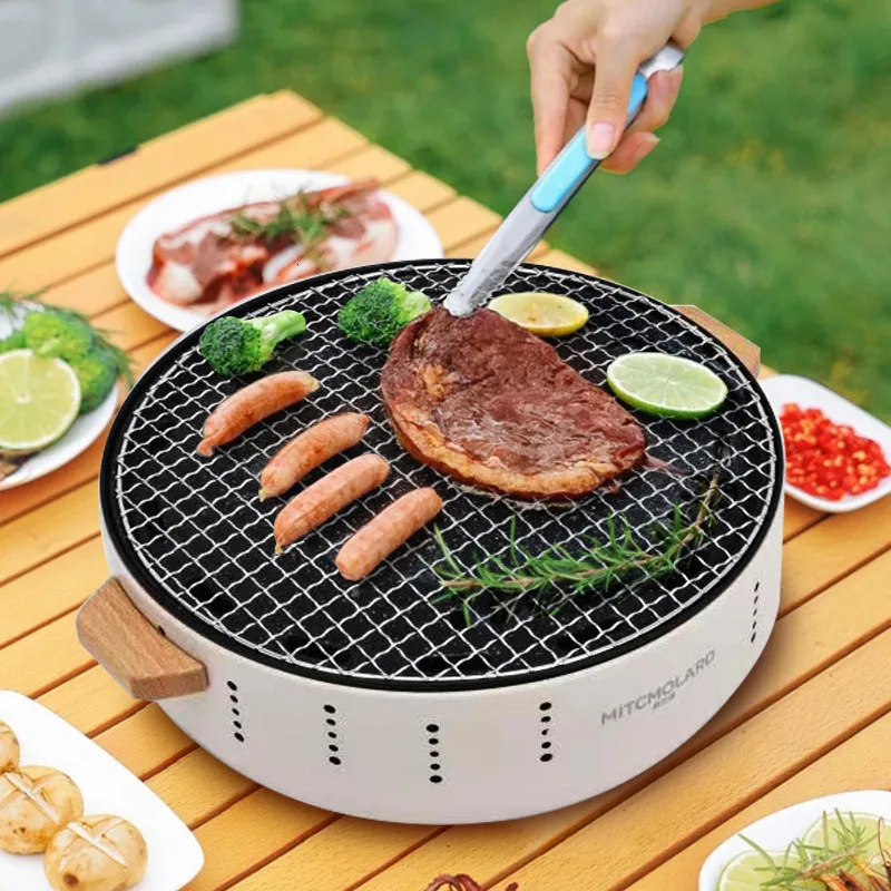 Portable Korean BBQ Grill Pan Charcoal Barbecue Grill Stainless Steel  Non-stick Barbecue Tray Grills for Outdoor Camping bbq