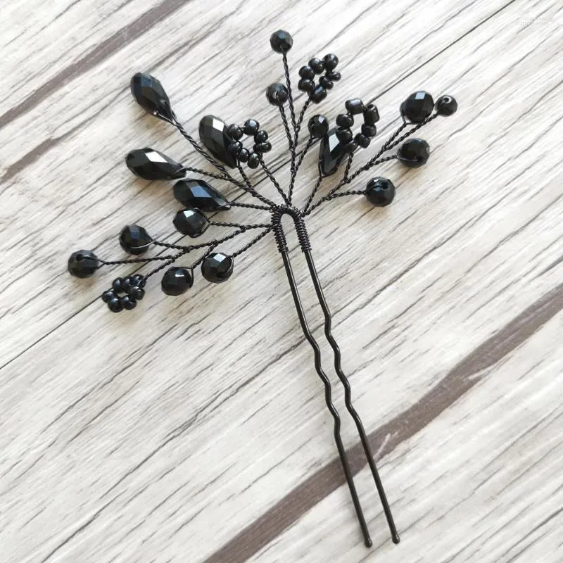 Grampos de cabelo 4 pçs pinos feitos à mão de cor preta acessórios de joias de casamento ornamento de noiva de cristal para decoração de cabeça de festa