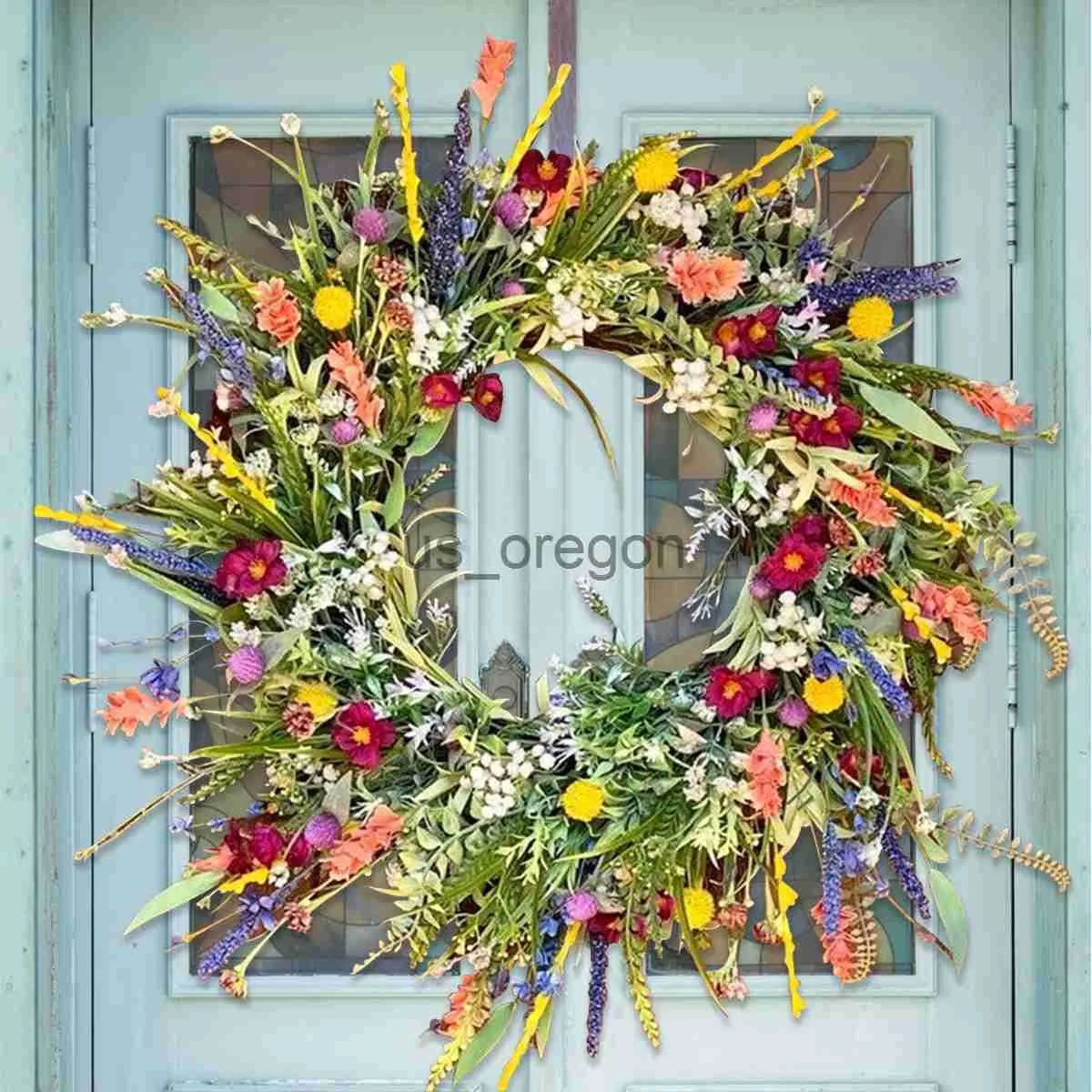 Dekorativa föremål Figurer Spring Artificial Flower Wreath Wildflower Floral Summer Garland för ytterdörren Hemmur Bröllopsfest Farmhouse Holiday Decor