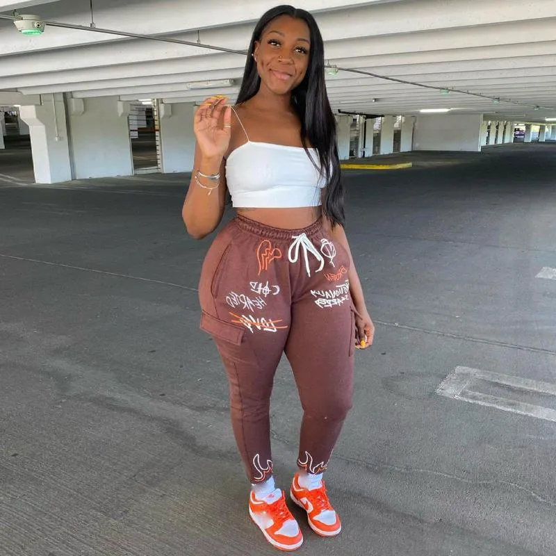 Womens Pants Fall Winter Goth Letter Graphic Cargo Sweatpants