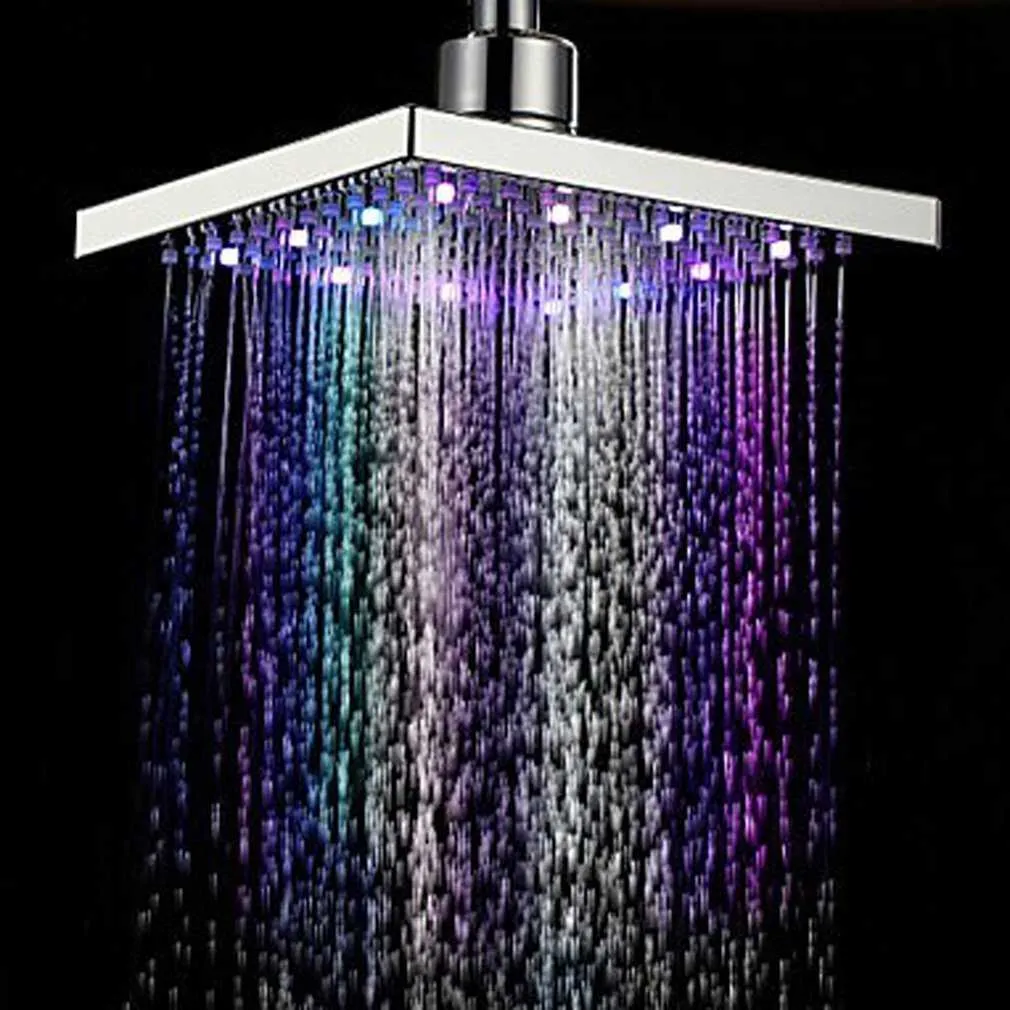 Pommeaux de douche de salle de bain LED couleur changeante eau lueur forme carrée pluie pommeau de douche buse de pulvérisation économie d'eau hôtel bain Romance accessoire R230627