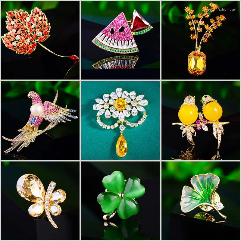 Brooches Two Yellow Bird Brooch Creative Butterfly Watermelon Vase Medal Gingko Clothing Pin Woman Coat Accessories