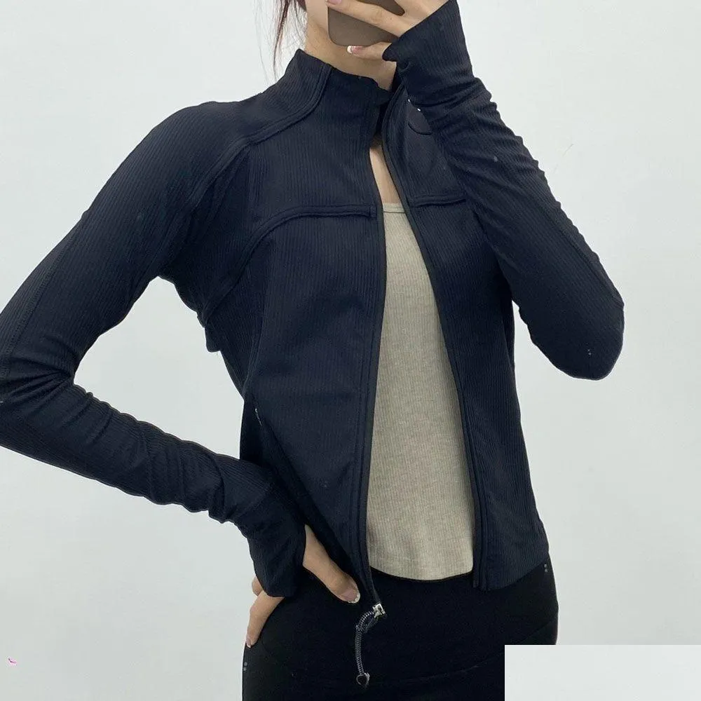 Yoga-Outfit, gerippte, kurze Jacke, Mantel, Taillenlänge, Sweatshirts, schmal geschnittene Sportjacken mit Daumenlöchern, Drop-Lieferung im Freien, Fitne Dhjxd