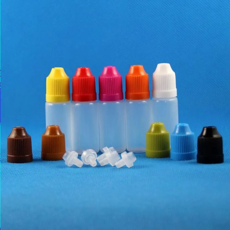 100 комплектов 10 мл 1/3 унции Пластиковые бутылки-капельницы с крышками для защиты от детей LDPE Жидкости E CIG Vapor Juice OIL 10 мл Vxgsw