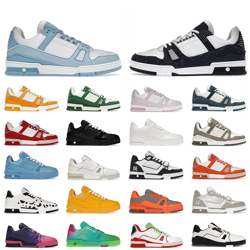 Luxury Designer Shoes Louis Monogram Denim Vuittons LVs Scarpe maschili maschili Trainer Low Casual Shoe Virgil White Black Pink Calfskin Abloh Velcro Strap Sneakers