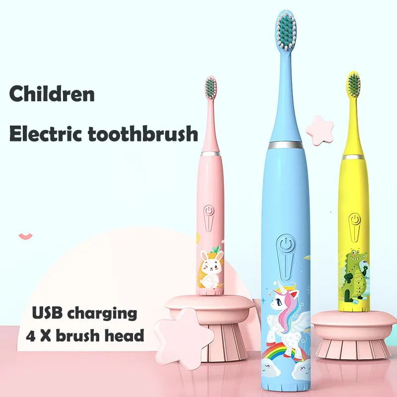 Brosse à dents Sonic Electric pour enfants Enfants nettoyant les dents blanchissant Rechargeable étanche à l'eau Remplacer la tête de brosse à dents 230627